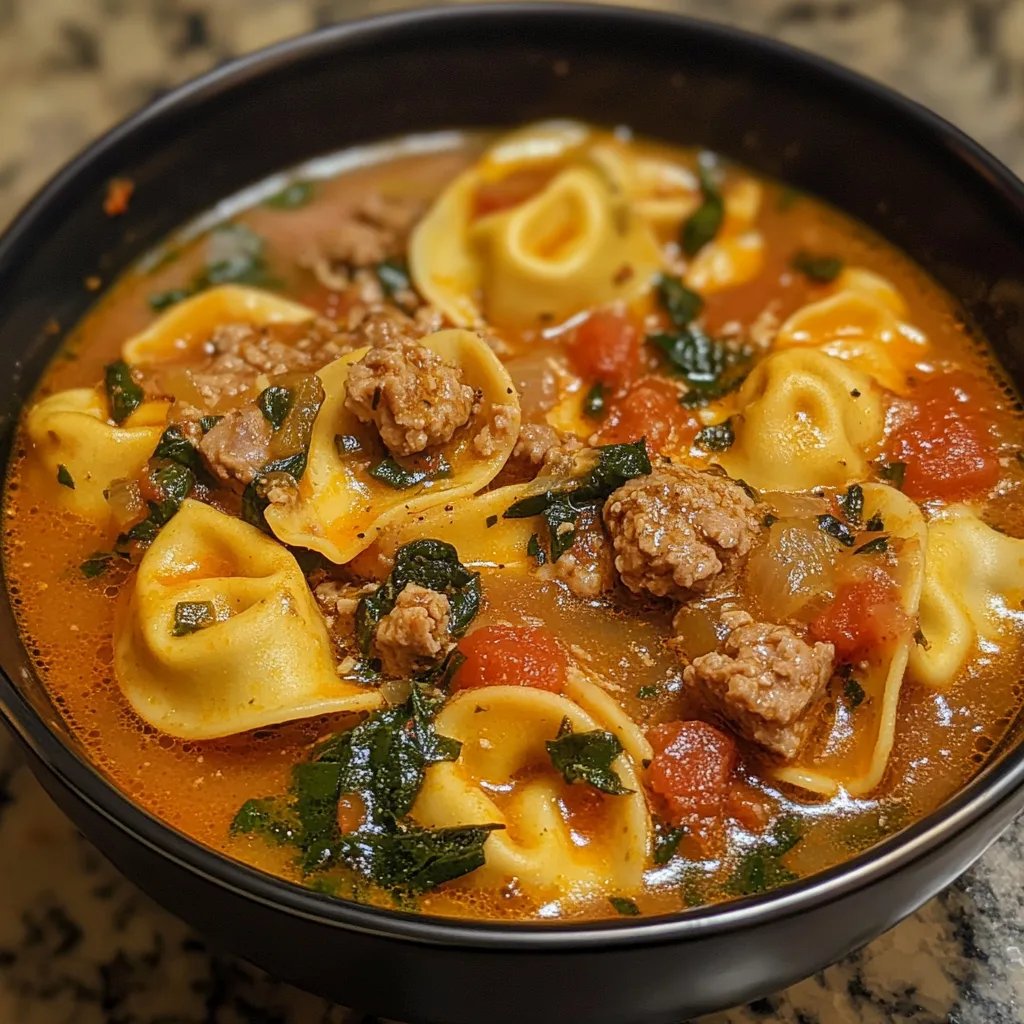 Spicy Tortellini Soup w/ Spicy Italian Sausage