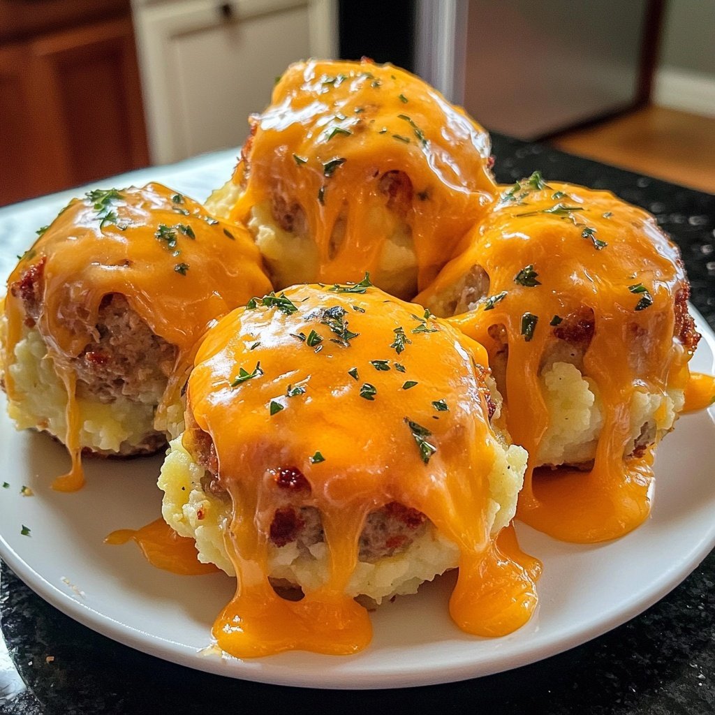 Cheesy Mashed Potato Meatball Puffs