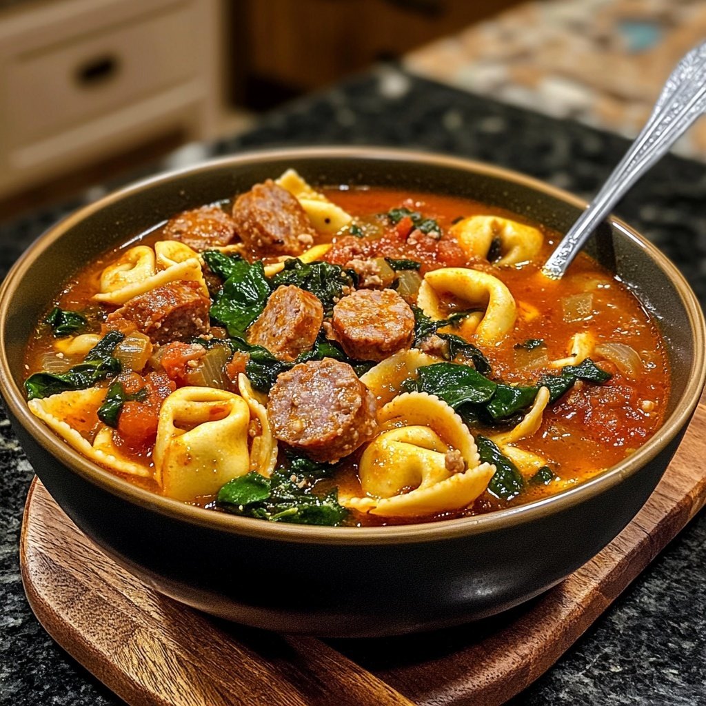 Spicy Sausage and Tortellini Soup