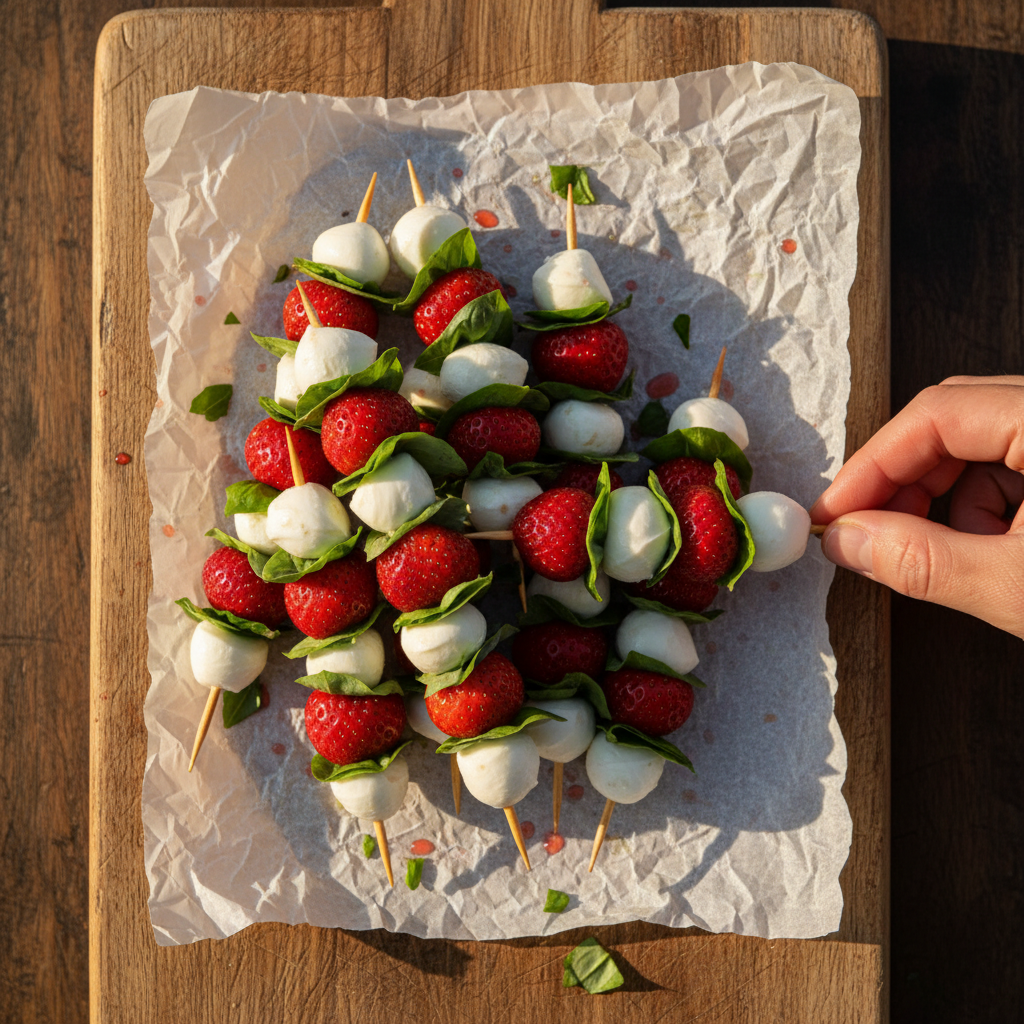 Strawberry Basil Caprese Skewers