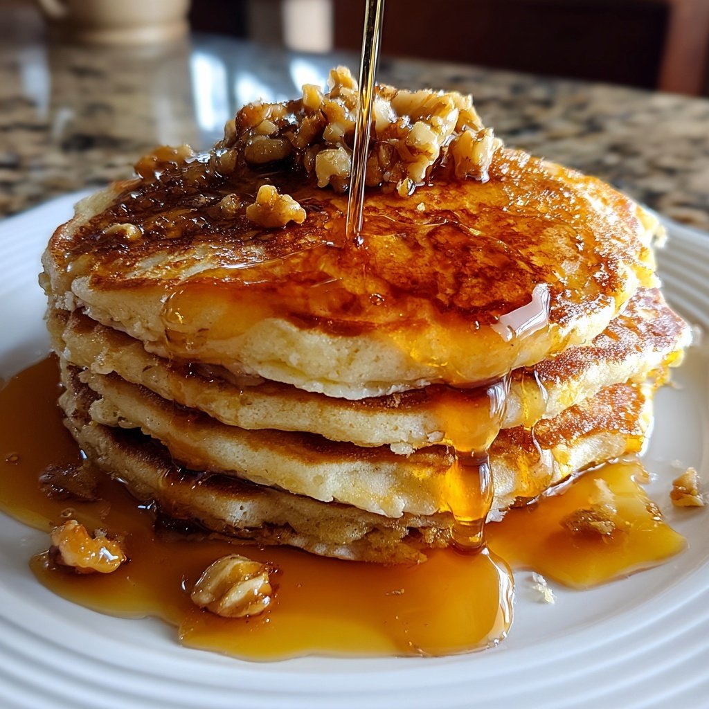 Banana Walnut Pancakes with Syrup