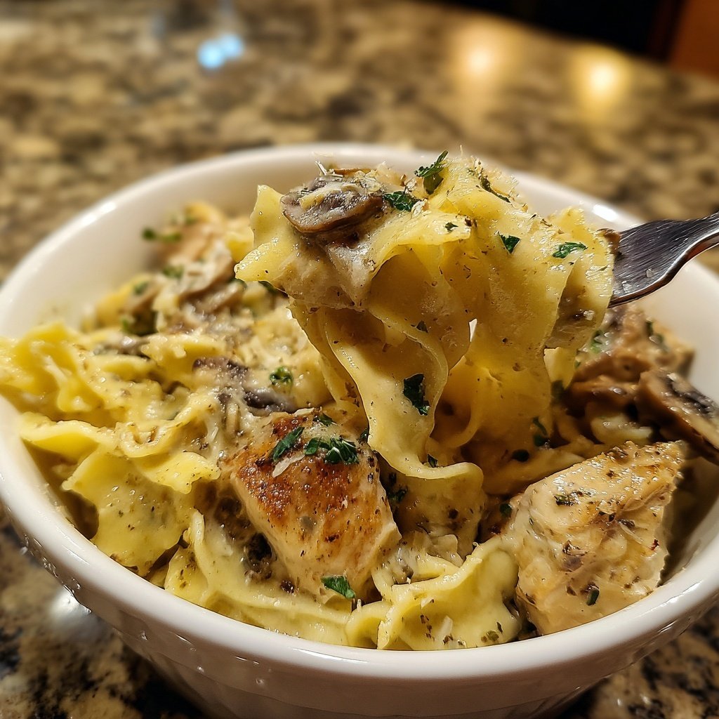 One-Pot Creamy Chicken Mushroom Noodles
