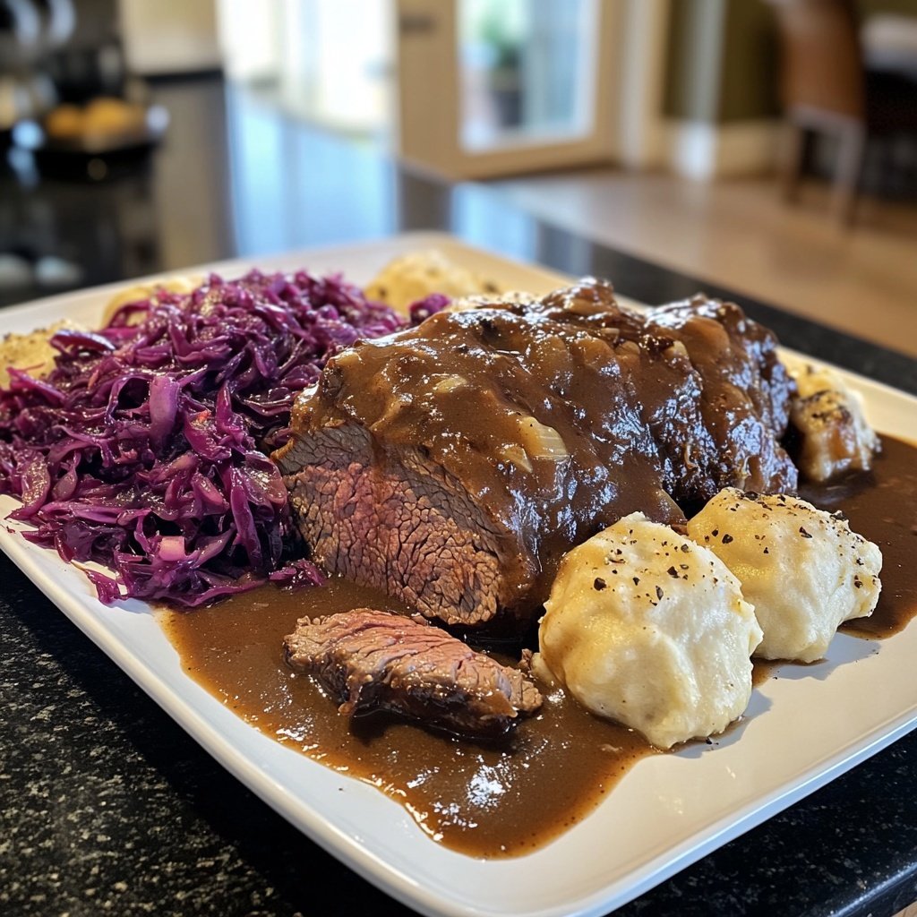 Braised Beef Rouladen with Red Cabbage and Dumplings