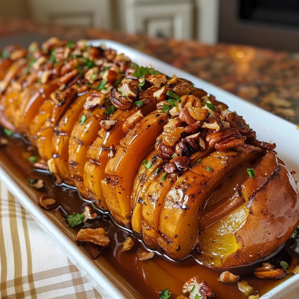 Hasselback Maple Pecan Sweet Potatoes
